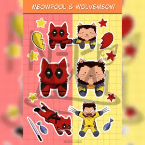 Deadpool & Wolverine as cats fan made sticker sheet