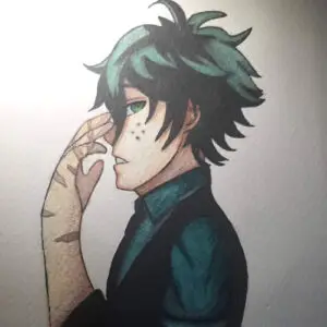 Picture of a fanart of an alternative universe of Deku as a villain from My Hero Academia